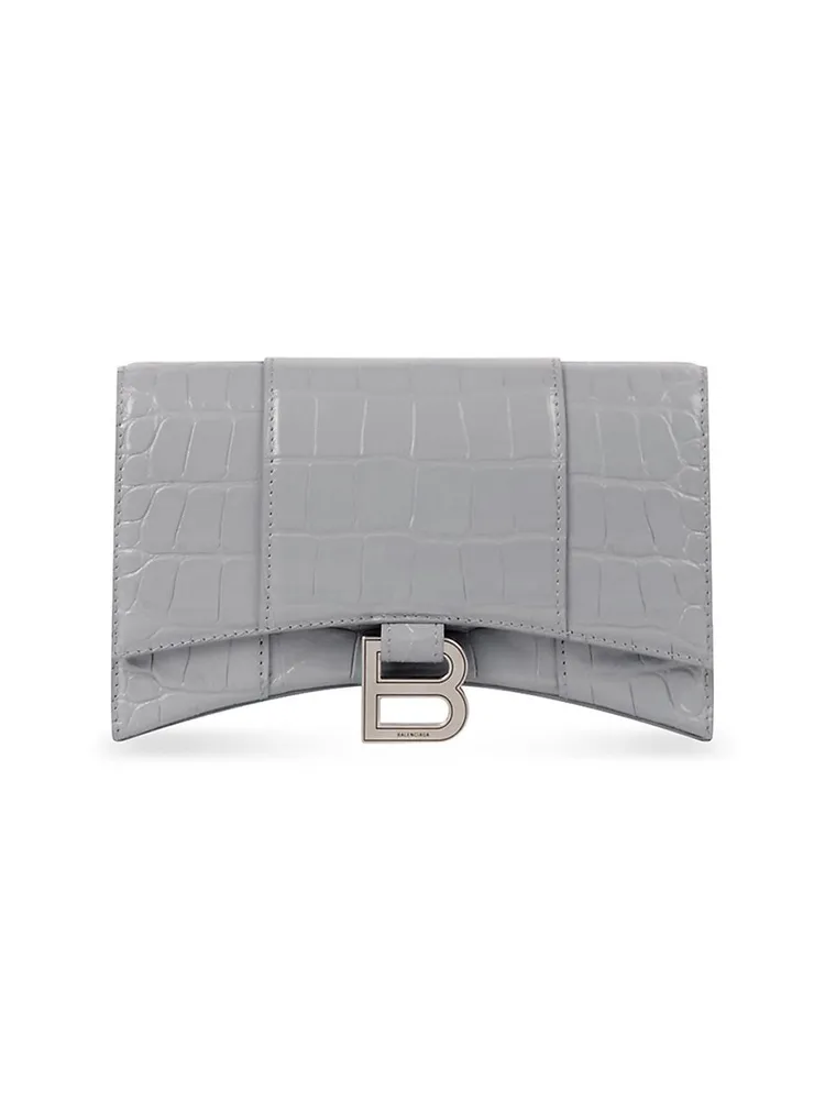 Balenciaga Grey Croc Embossed Leather Hourglass Wallet on Chain Balenciaga