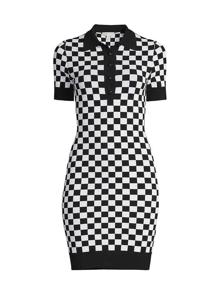 MICHAEL Michael Kors Women's Checked Button-Front Minidress - Black White |  The Summit