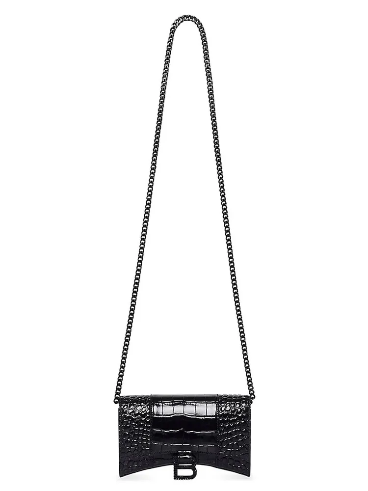 Shop Balenciaga Hourglass Mini Handbag With Chain Metallized Crocodile  Embossed