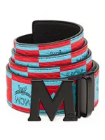 Red Mcm Monogram Reversible Belt