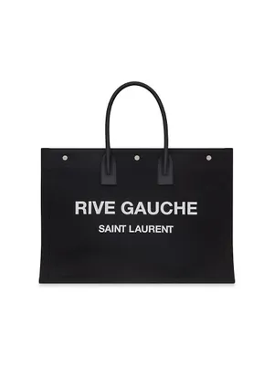 rive gauche north/south tote bag in printed canvas and leather