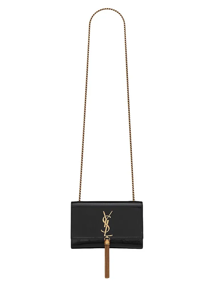 Saint Laurent Kate Medium Ysl Croc-Embossed Crossbody Bag Blue/Nero