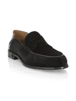 Penny No Back Suede And Croc Effect Loafers in Black - Christian