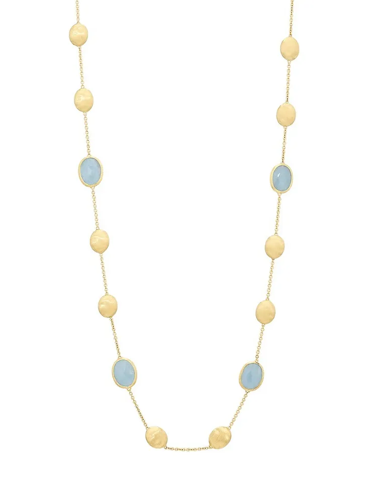 Siviglia Collection 18K Yellow Gold Aquamarine Diamond Lariat Necklace with  Bead Stations
