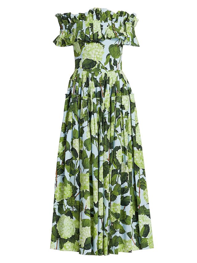 Oscar de la Renta Women's Hydrangea Poplin Off-The-Shoulder Maxi Dress -  Blue Green | The Summit