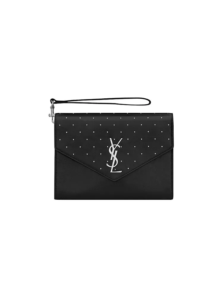 Saint Laurent Pouch Large Ysl Flap Wristlet Bag in Gray