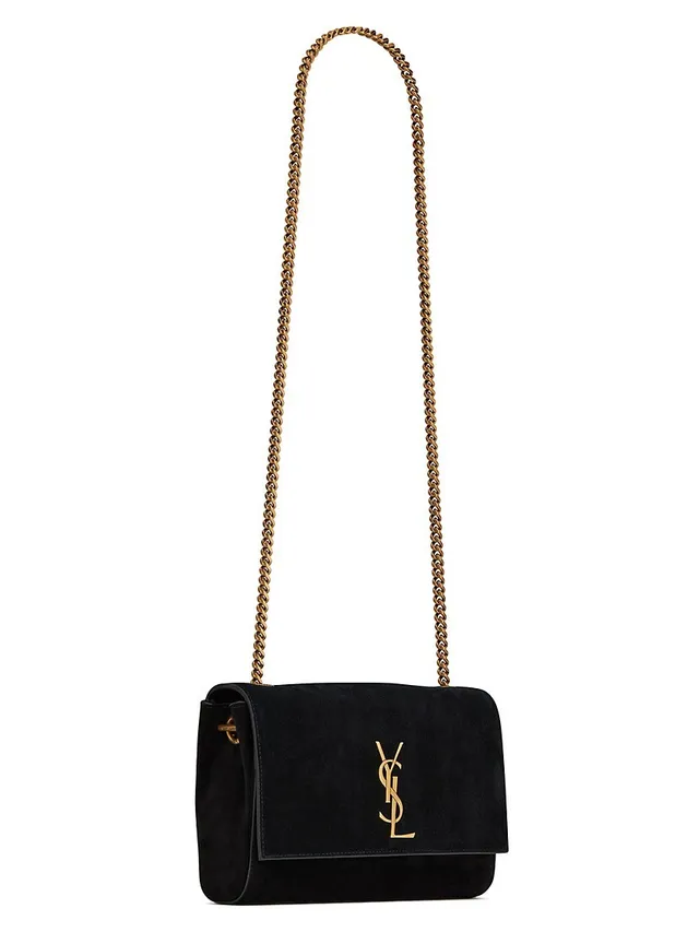 Saint Laurent Women's Kate Small Chain Bag with Tassel in Chevron Patent Leather - Nero