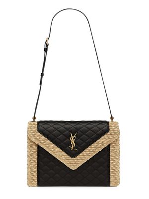 Women's Gaby Satchel in Quilted Leather and Raffia - Nero Naturale
