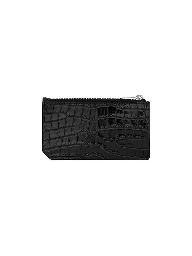 TINY CASSANDRE FRAGMENTS zip card case in crocodile-embossed matte leather, Saint Laurent