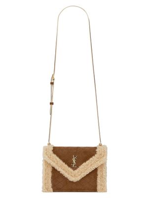 Women's Gaby Mini Satchel in Quilted Suede and Shearling - Dark Sigaro