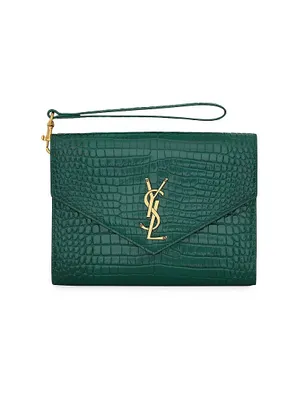 Uptown Baby Pouch in Shiny Crocodile-Embossed Leather