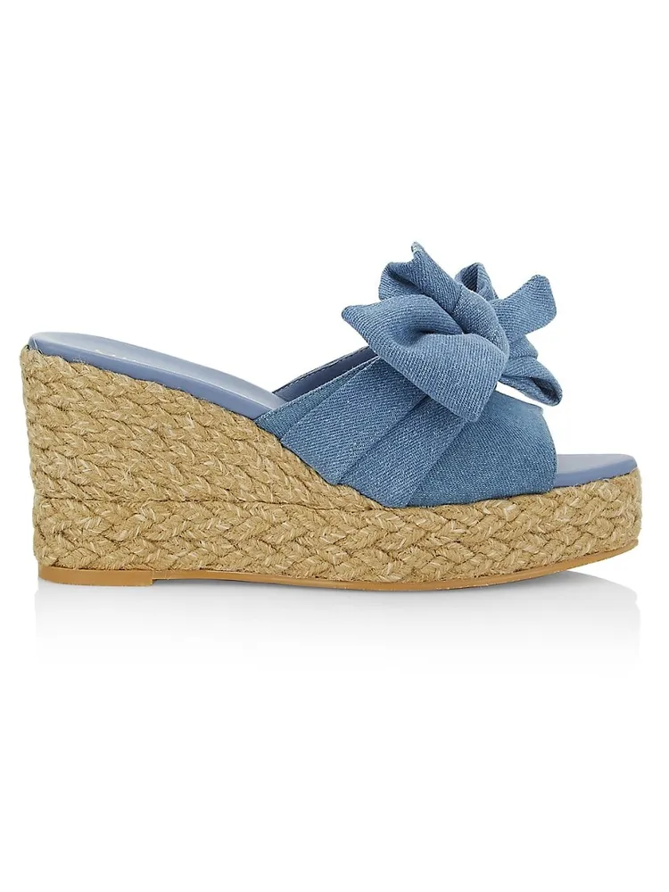 Stuart Weitzman Women's Loveknot Denim Flat Sandals - Blue - Size 5