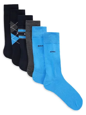 Boss Men's monogram-motif Socks in A Mercerized Cotton Blend - Blue - Size 6