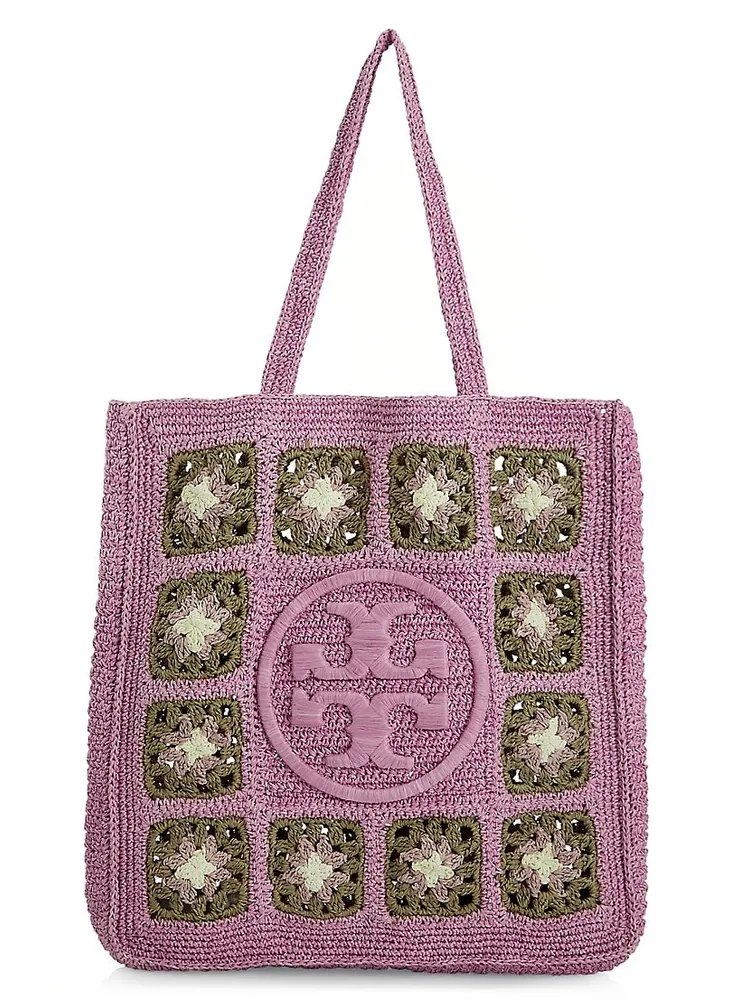 Double T Raffia Tote Bag in Pink - Tory Burch