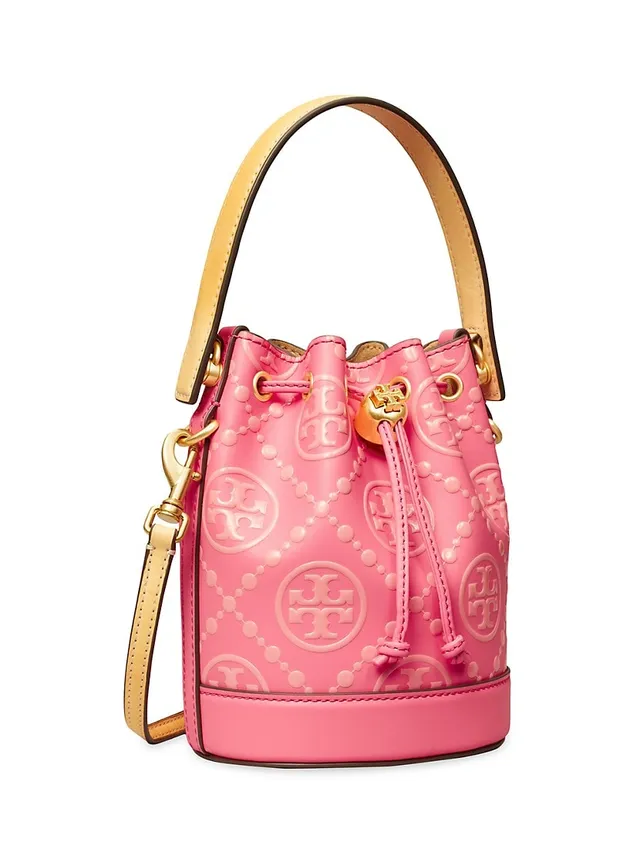 T Monogram Mini Embroidered Patent Leather Bucket Bag