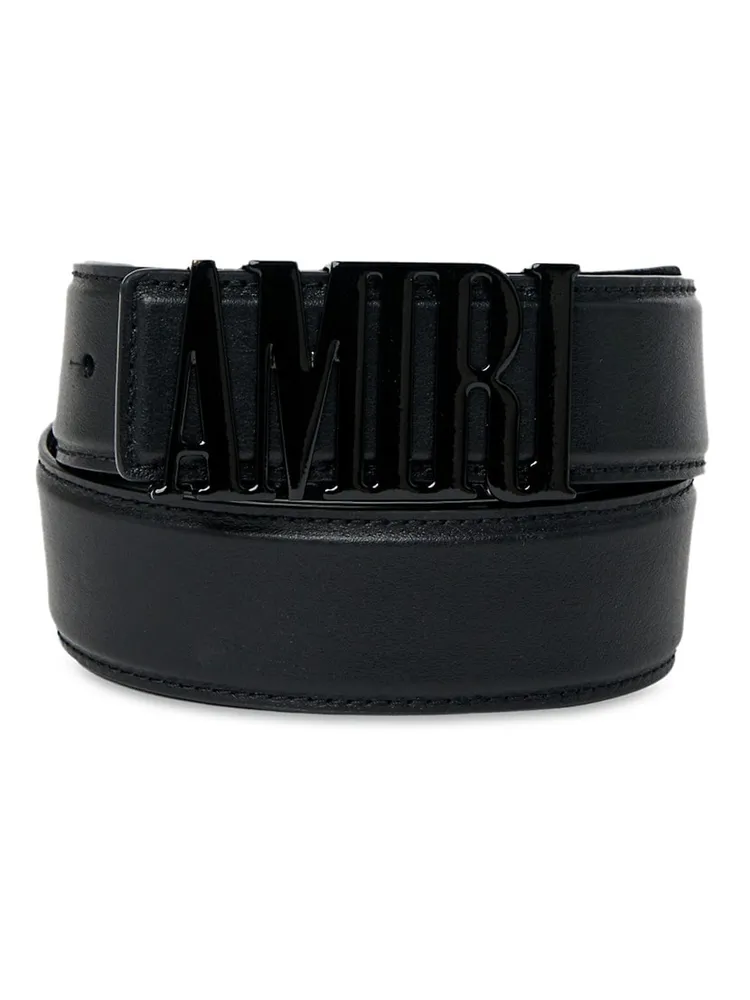 Logo Leather Belt in White - Amiri