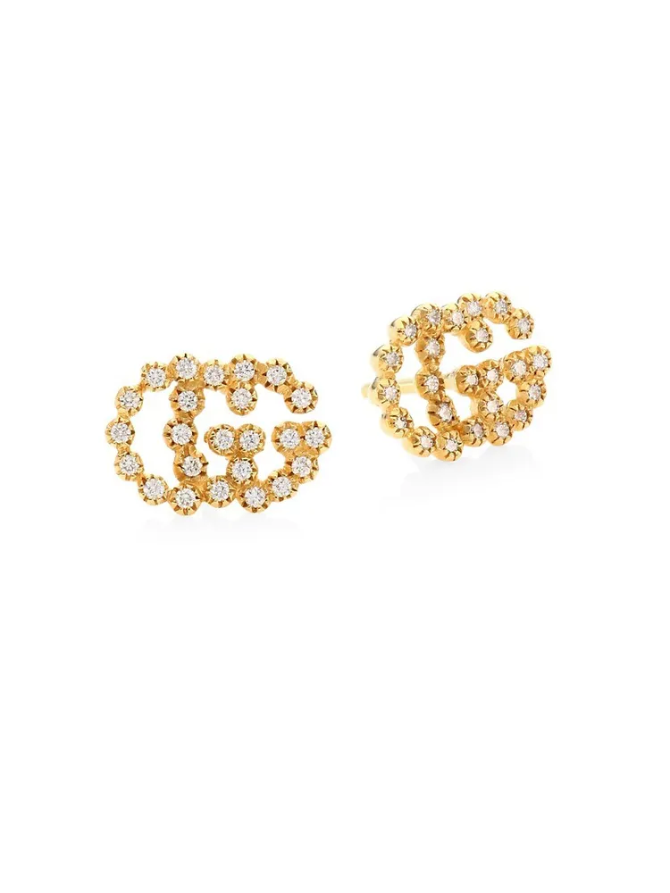 Gucci Running G Pave Diamond Stud Earrings in 18K White Gold  ShopStyle