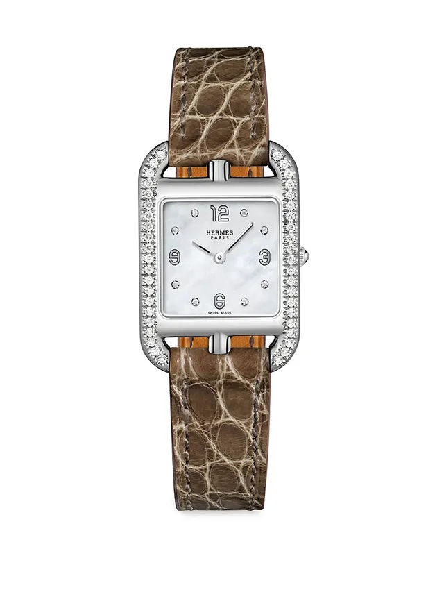 Hermès Women's Cape Cod 31mm Chain d'Ancre 18K Rose Gold, Diamond & Alligator Strap Watch - White One-Size