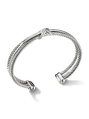 Women's Crossover X Bracelet with Diamonds/7mm - Silver