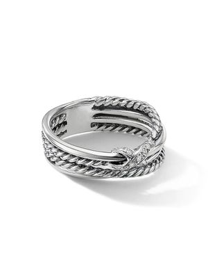 Women's X Crossover Ring With Diamonds - Silver