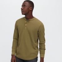 Waffle Henley Neck Long-Sleeve T-Shirt