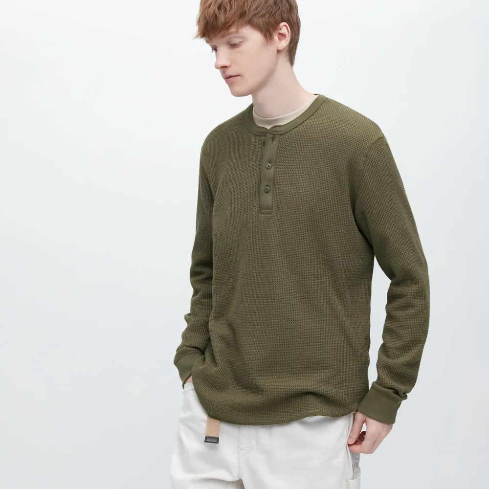 WAFFLE HENLEY NECK T-SHIRT