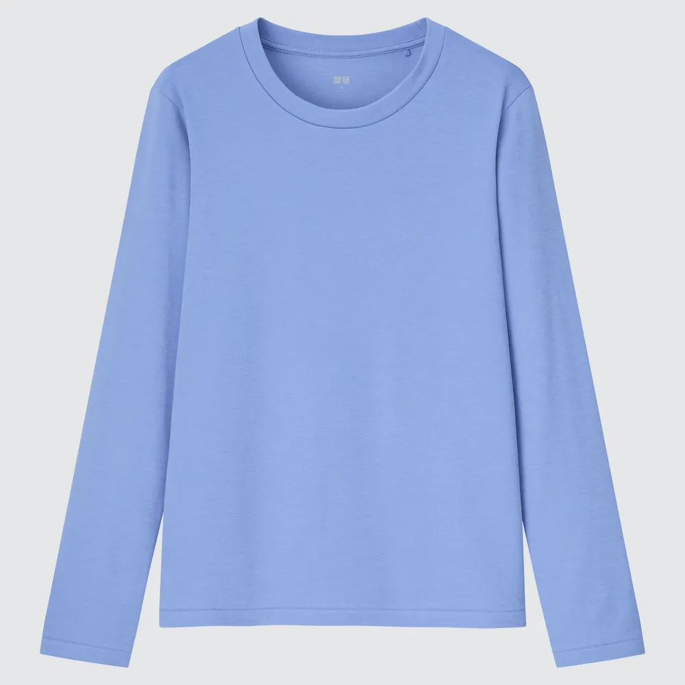 SMOOTH STRETCH COTTON CREW NECK LONG SLEEVE T-SHIRT