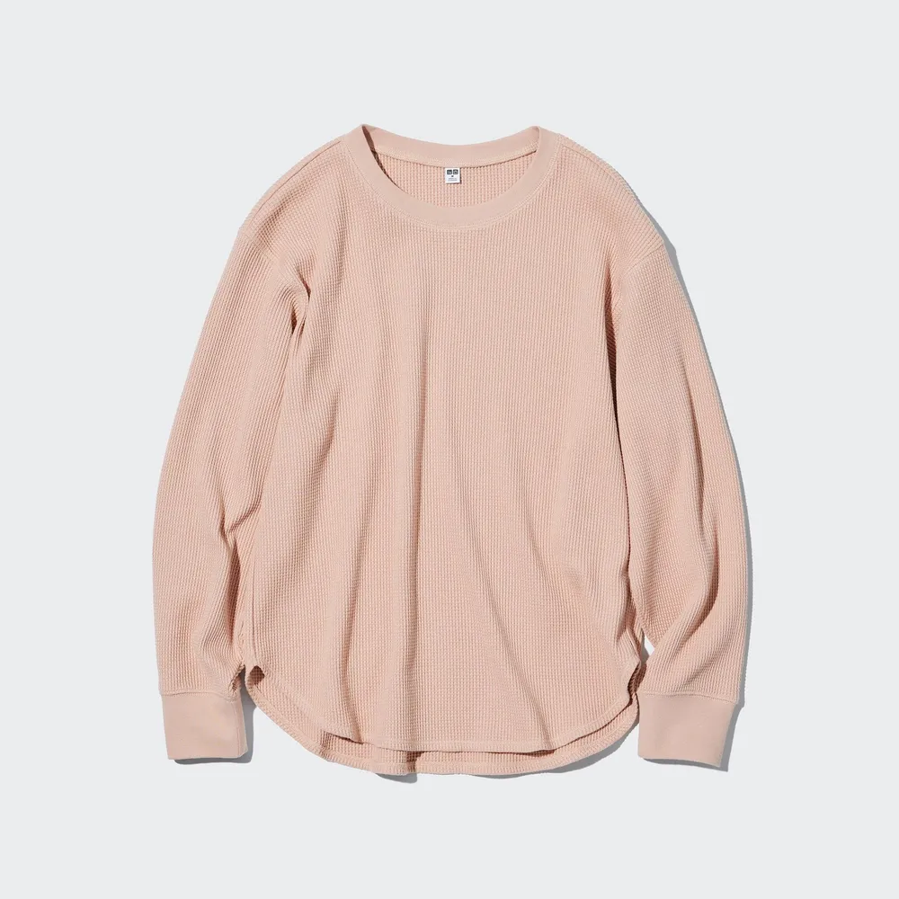 WOMEN'S WAFFLE CREW NECK LONG SLEEVE T-SHIRT