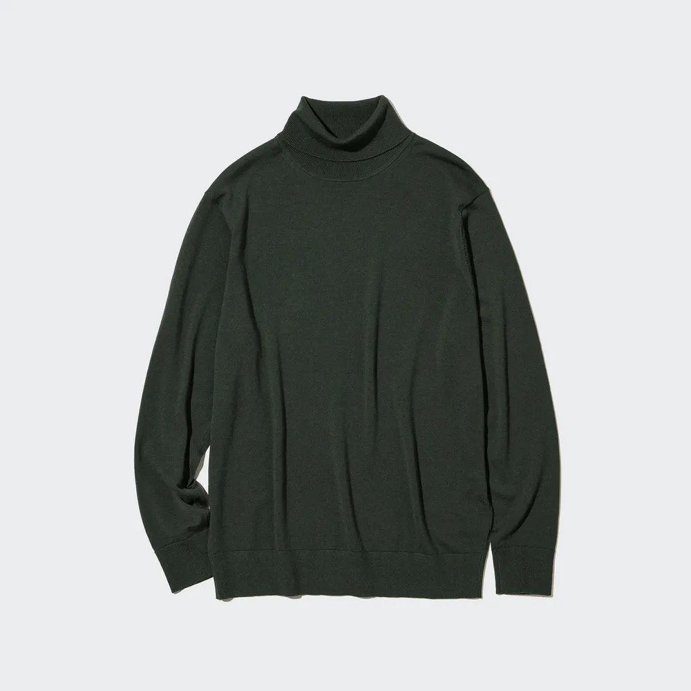 Men's Extra-Fine Merino Roll Neck in Black