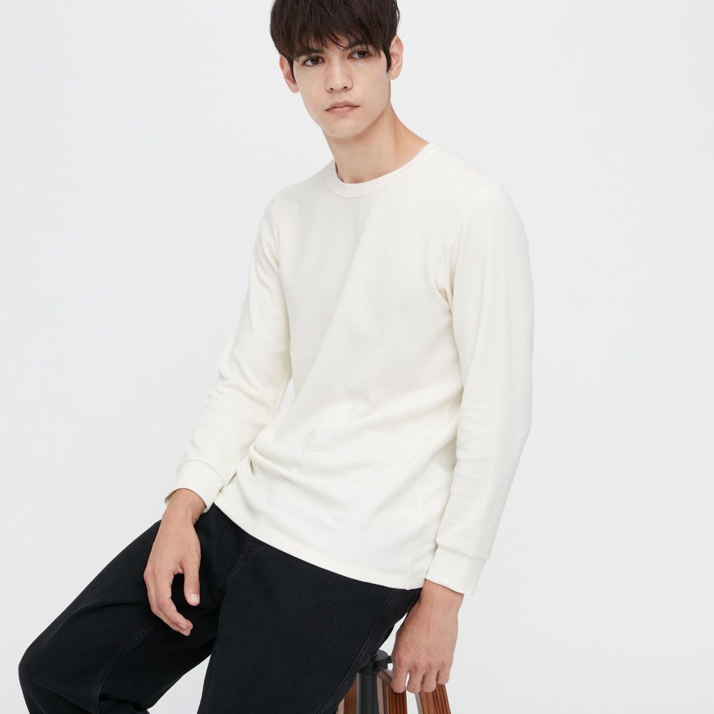 Uniqlo Men HeatTech Extra Warm Crew Neck Long Sleeve T-Shirt (White) 