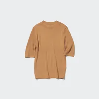 Merino Ribbed Mock Neck Half-Sleeve Sweater