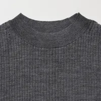 Merino Ribbed Mock Neck Half-Sleeve Sweater