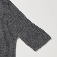 Merino Ribbed Mock Neck Half-Sleeve Sweater