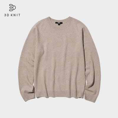 3D KNIT CASHMERE LONG SLEEVE CREW NECK SWEATER