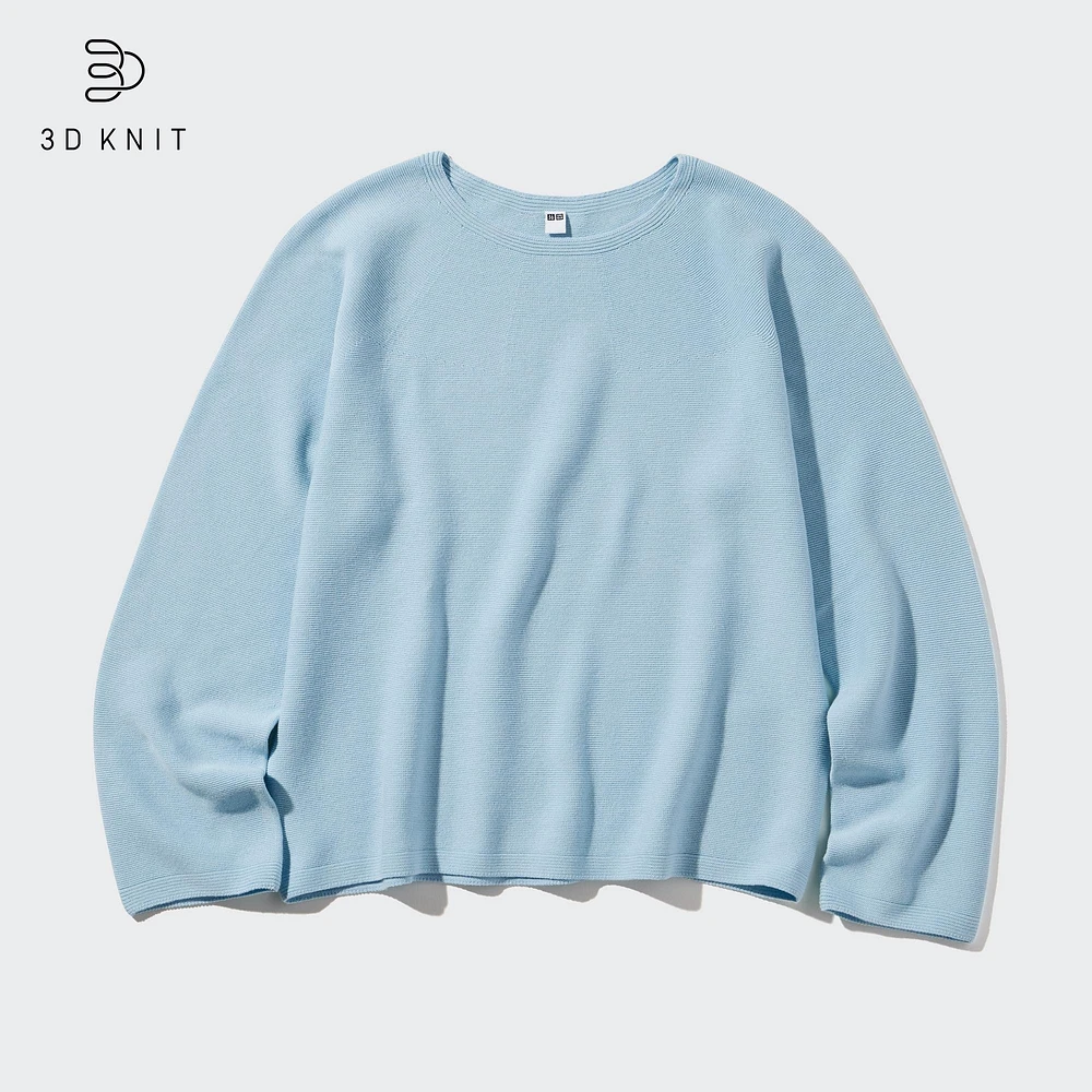 3D KNIT COTTON CREW NECK SWEATER