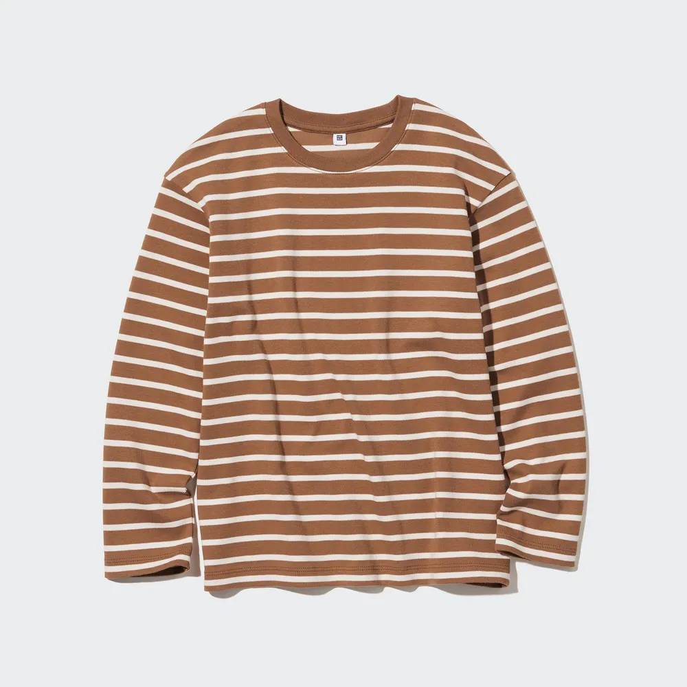 SOFT BRUSHED STRIPED CREW NECK LONG SLEEVE T-SHIRT