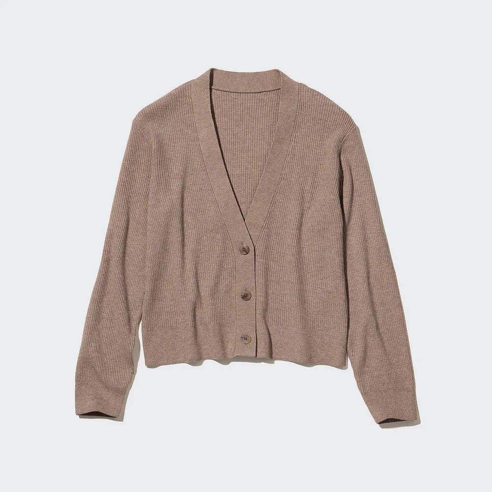 Washable Knit Ribbed Long-Sleeve Cardigan