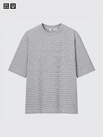 AIRism Cotton Oversized T-Shirt | Half-Sleeve Striped