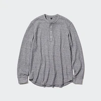 WAFFLE HENLEY NECK LONG SLEEVE T-SHIRT