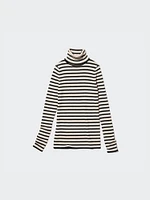 Merino Ribbed Sweater | Turtleneck Striped