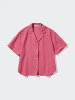 Linen Blend Open Collar Short Sleeve Shirt