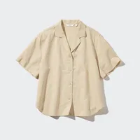 LINEN BLEND OPEN COLLAR SHORT SLEEVE SHIRT