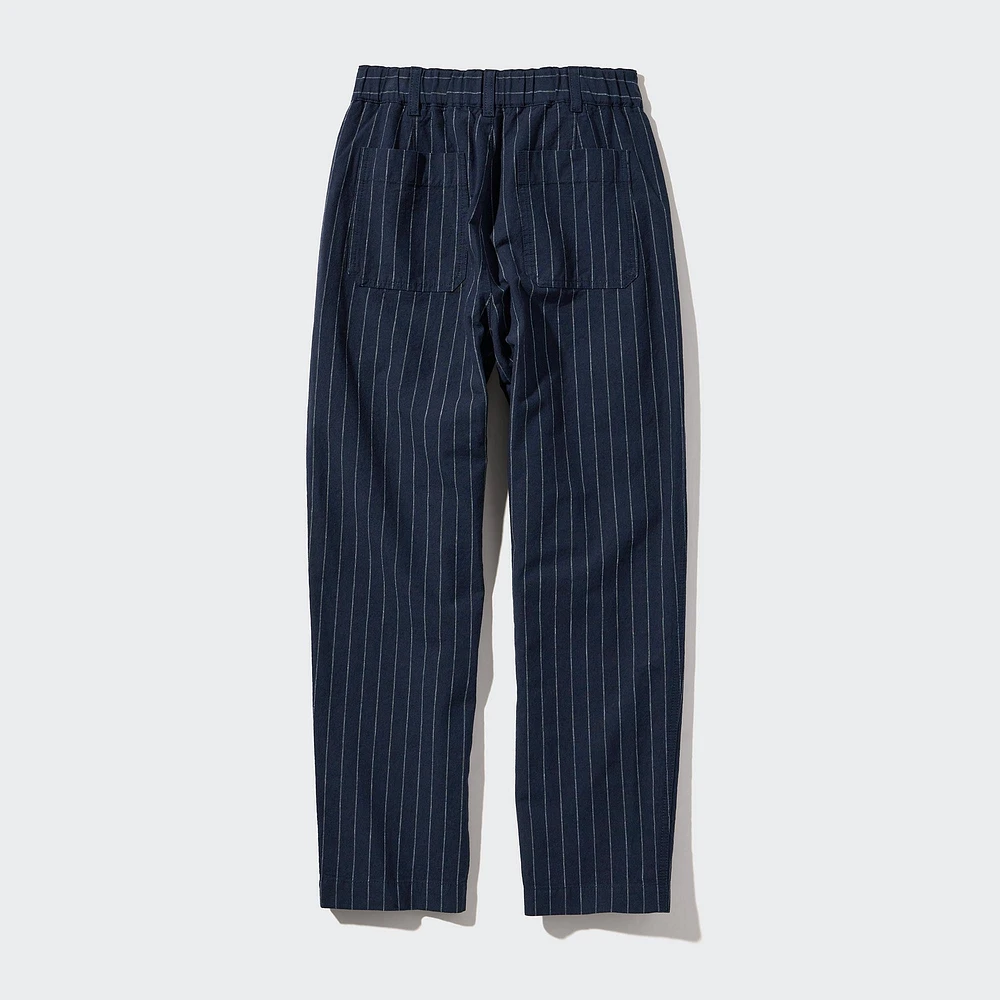 LINEN COTTON STRIPED TAPERED PANTS