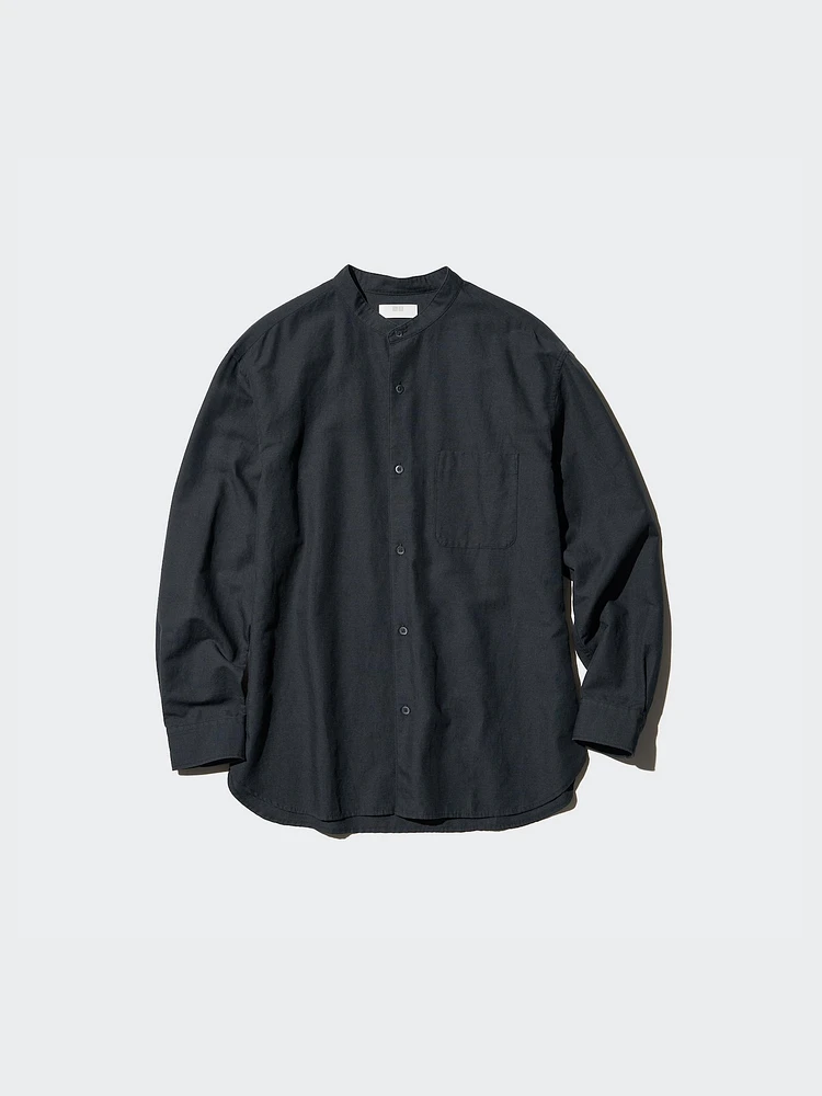 Cotton Linen Stand Collar Shirt