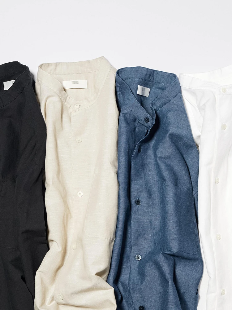 Cotton Linen Stand Collar Shirt