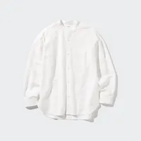 COTTON LINEN STAND COLLAR LONG SLEEVE SHIRT