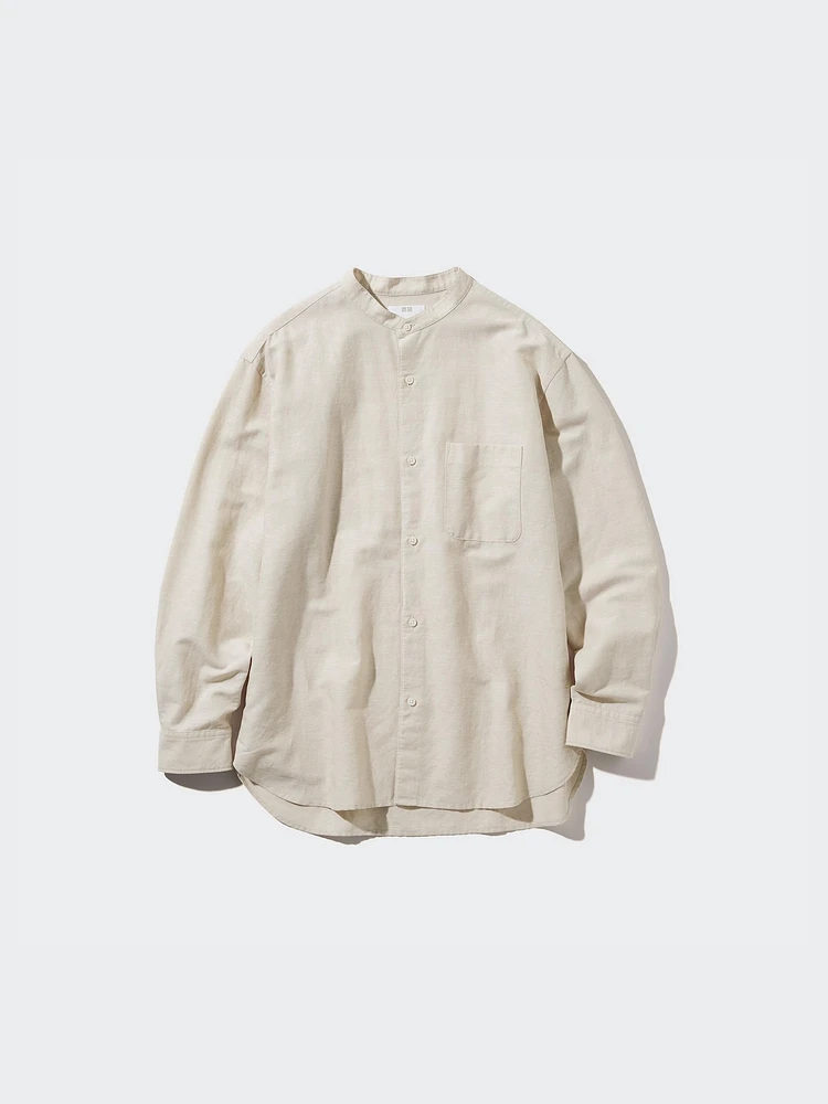 Cotton Linen Stand Collar Shirt