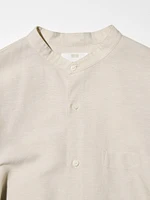 Cotton Linen Stand Collar Shirt