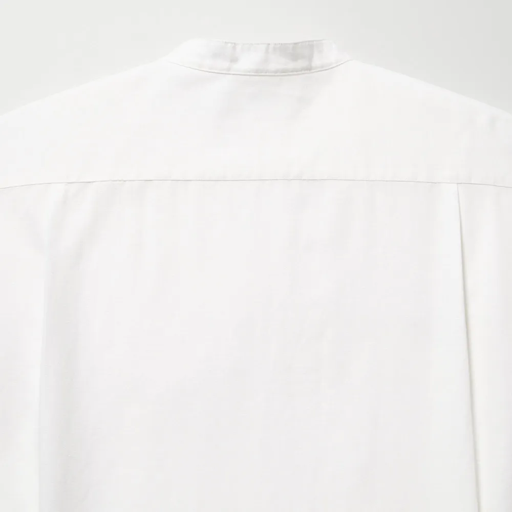 COTTON LINEN STAND COLLAR LONG SLEEVE SHIRT