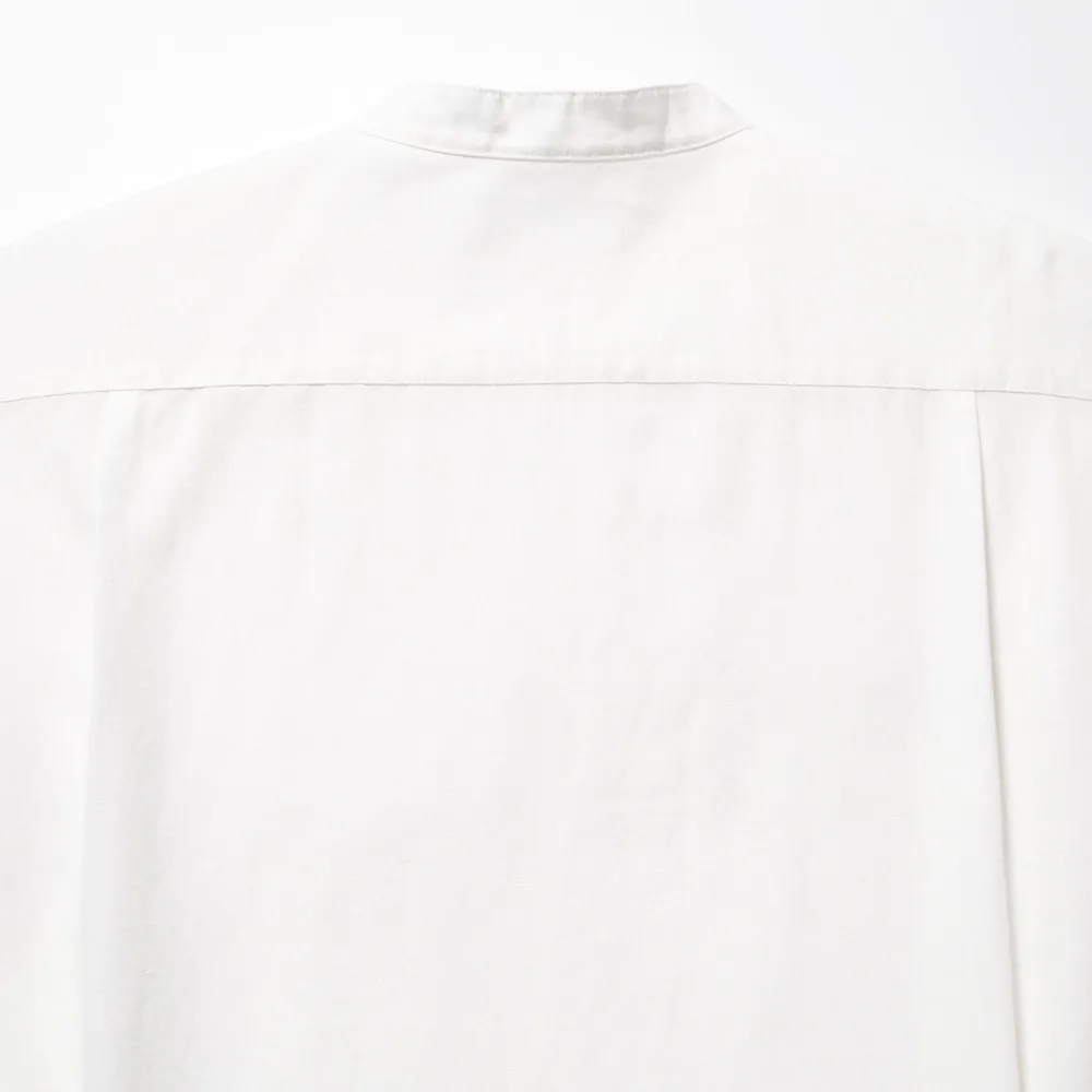 COTTON LINEN STAND COLLAR SHORT SLEEVE SHIRT